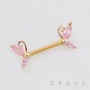 DELICATE BUTTERFLY ENDS ACCENTED WITH SPARKLING PINK CZ 316L SURGICAL STEEL NIPPLE RING
